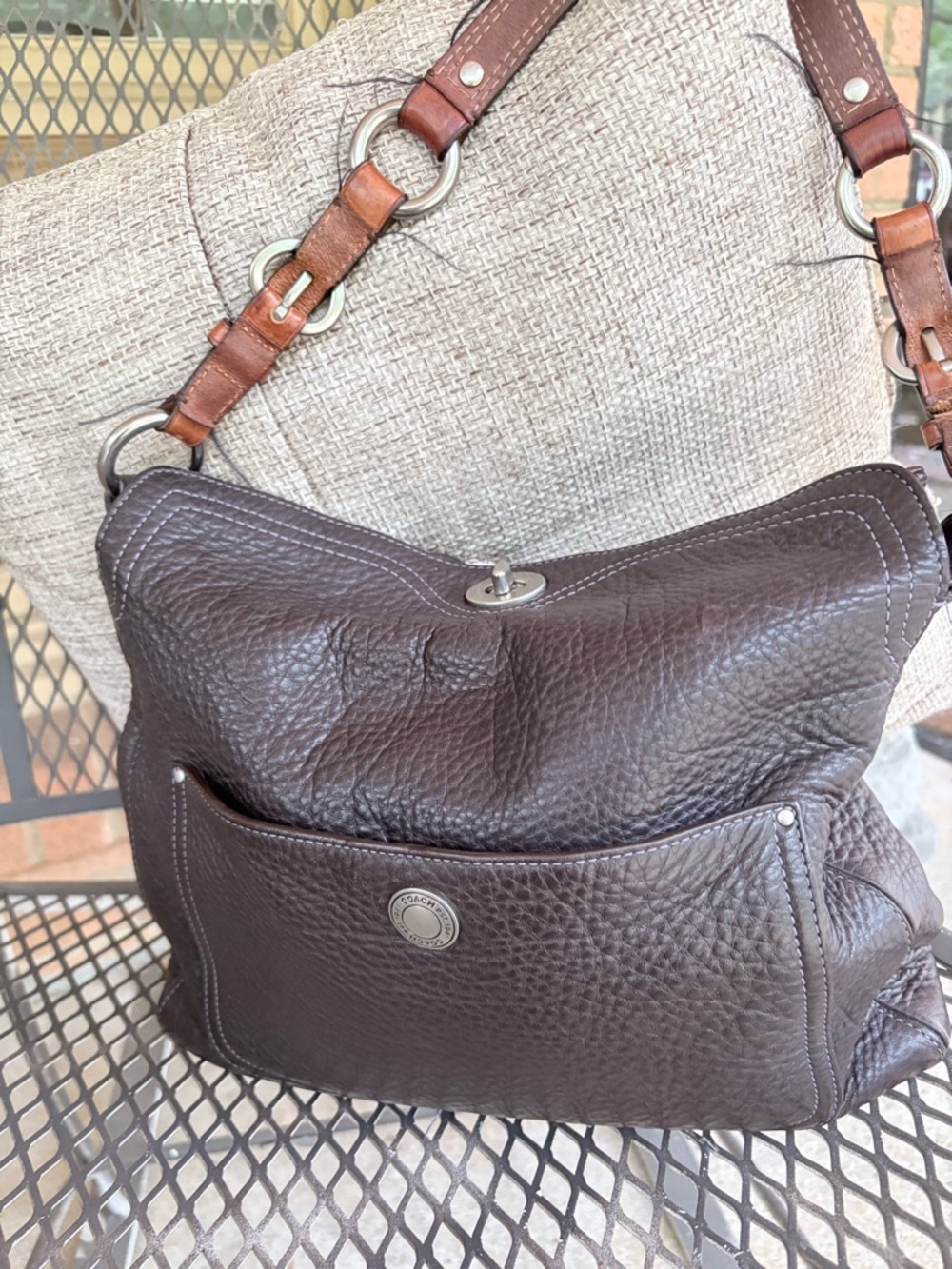 Coach Brown Pebbled Leather Turnlock